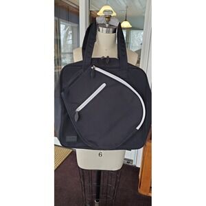Ame & Lulu Black Nylon Tennis Sweet Shot Tote Bag Racquet Shoulder Bag EUC